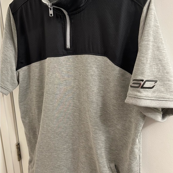 Under Armour Steph Curry Mens Grey & Black 1/4 Zip Short Sleeve Sweater - Sz L - Picture 3 of 7